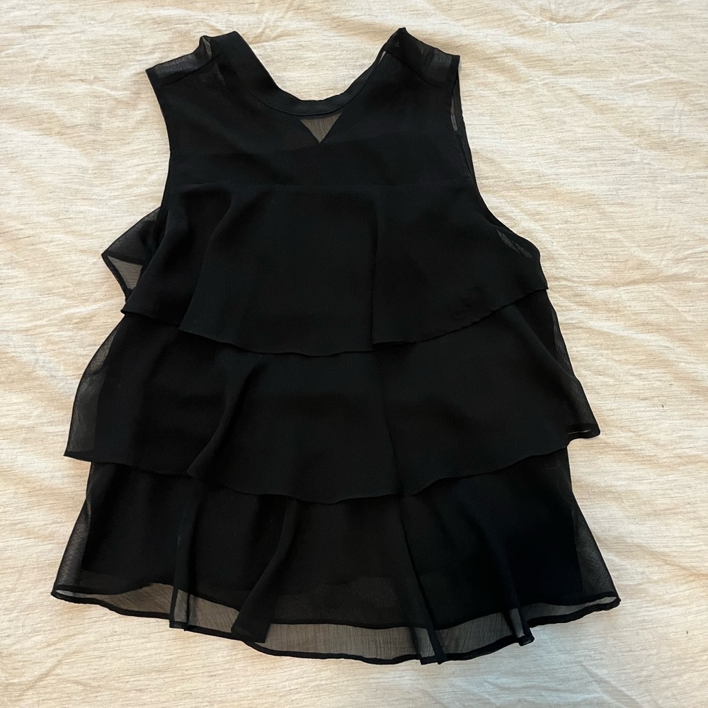 APT. 9 Black Sheer Ruffle Tank Blouse